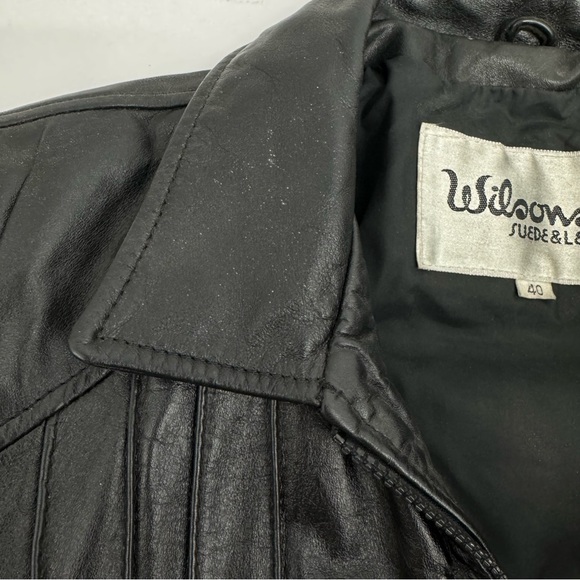 Vintage 1970’s Wilsons Ribbed Leather Jacket Women’s 40 US 10 Dark Black - Picture 10 of 10